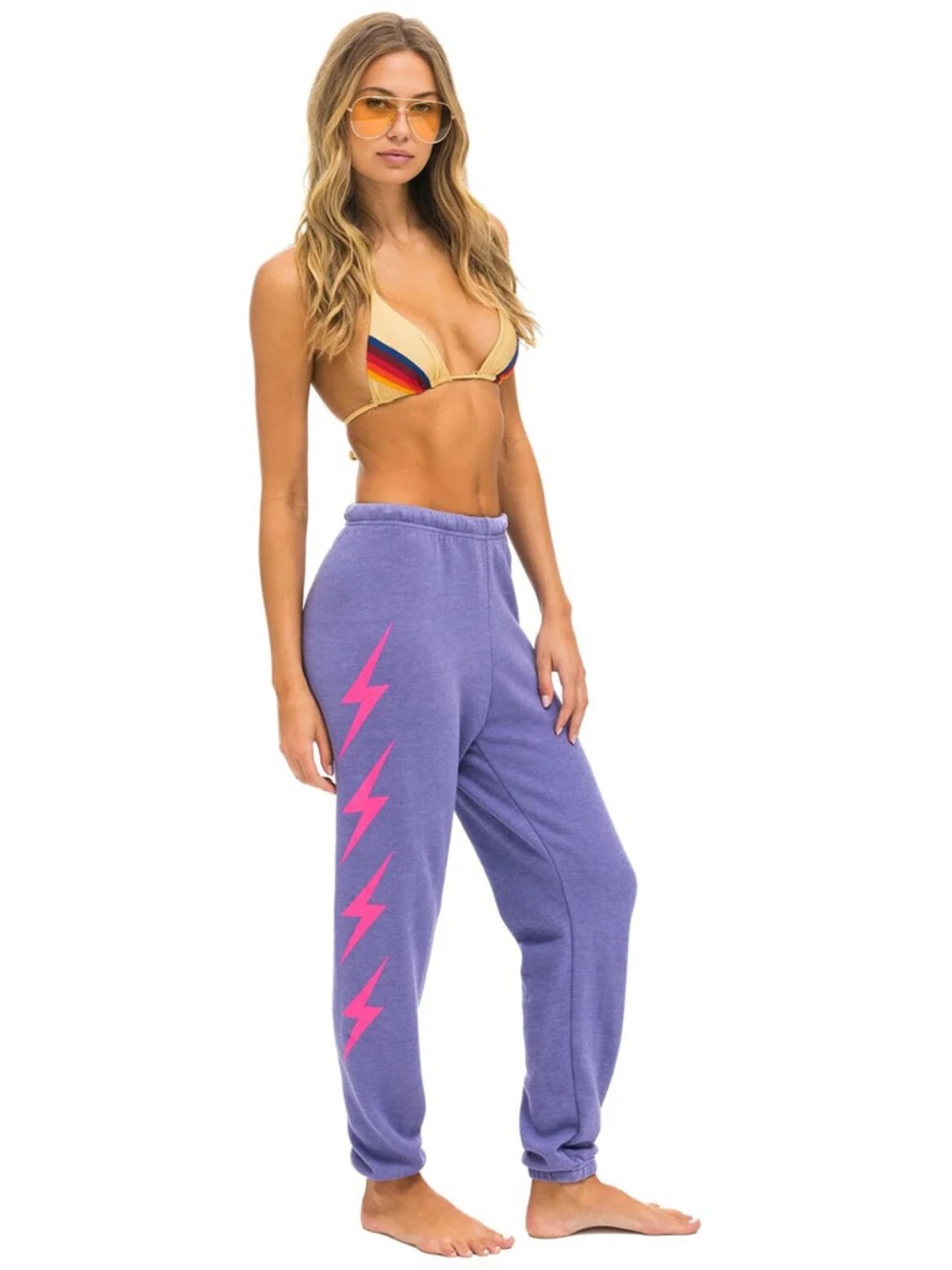 Aviator Nation Bolt 4 Sweatpants Lavender Neon Pink Size Womens Medium